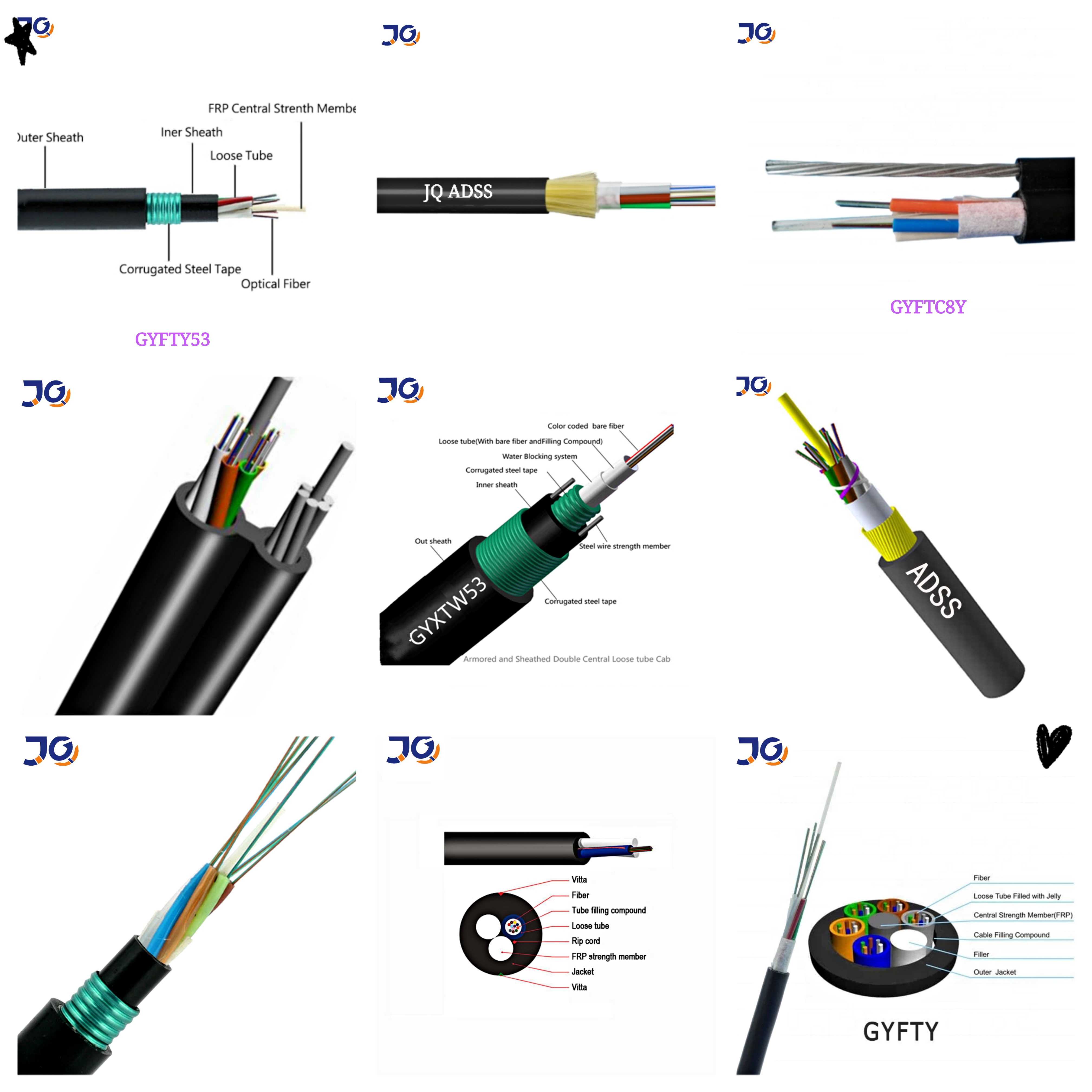 Long Span Round Optical Fiber Cable For Networking Internet GYXTW53 Direct Burial Plastic Optic Fiber Cable In Bulk