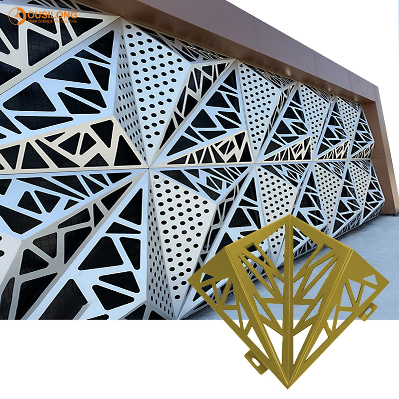 Metal Interior 3D Triangle Clip In Ceiling for Hall , Silver White Concealed Suspended Aluminium False Ceiling