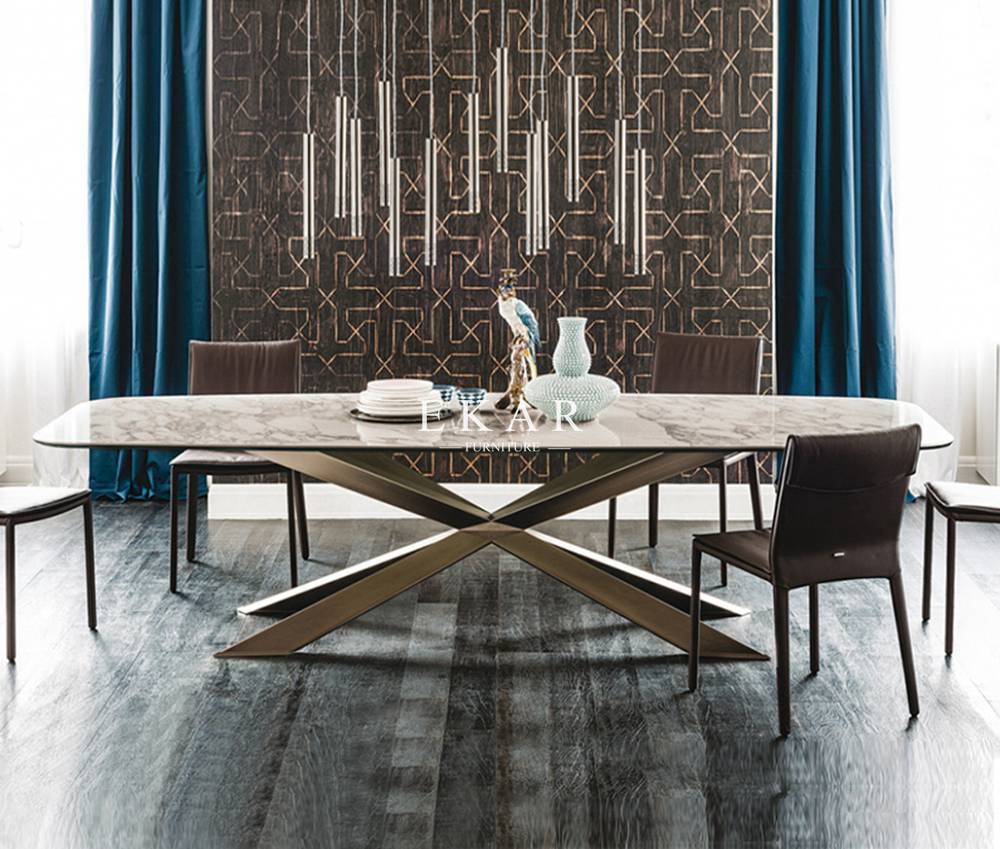 2M Rectangle Wooden and Metal Modern Dining Table