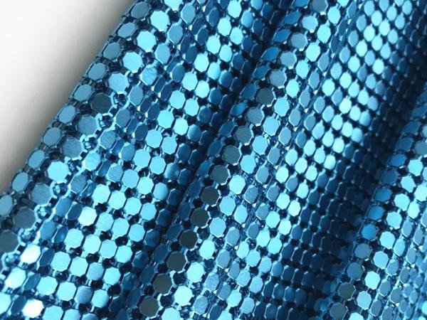 Shiny Blue Aluminum Oem Metal Sequin Mesh Chain Mail Fabric Metallic Sequin