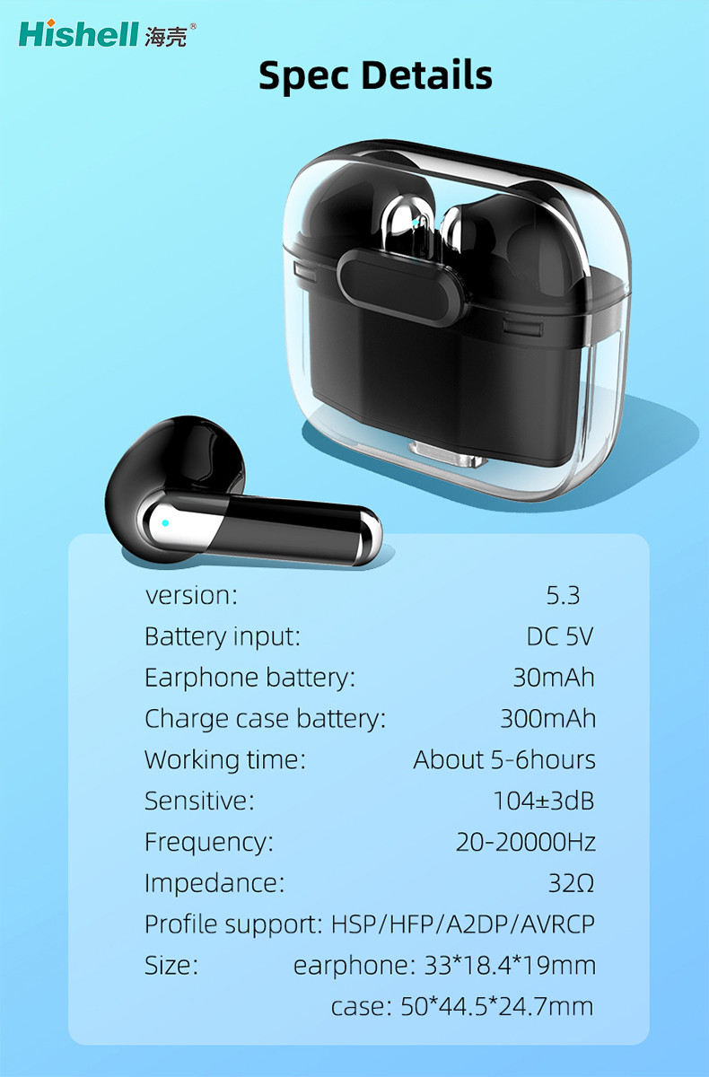 J207 TWS Wireless Earbuds Tranparent Cover Design ENC Earphones