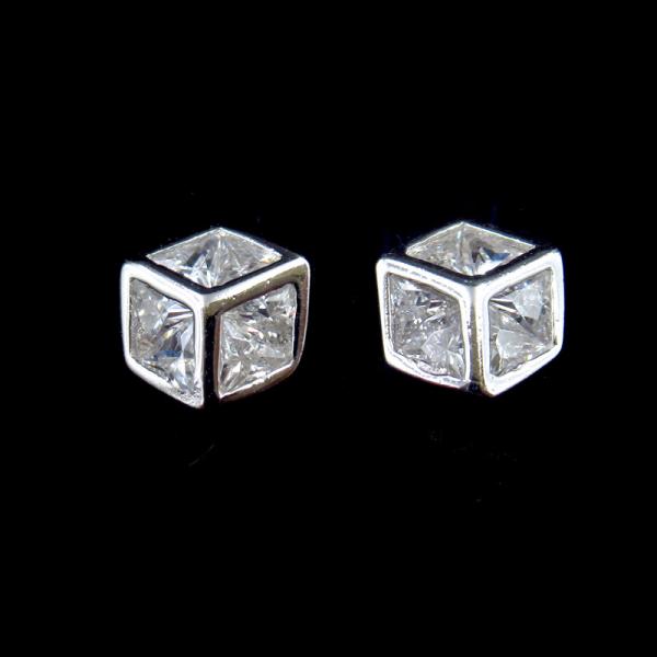 Personalized Cube Style Silver Cubic Zirconia Earrings 925 Sterling Silver For