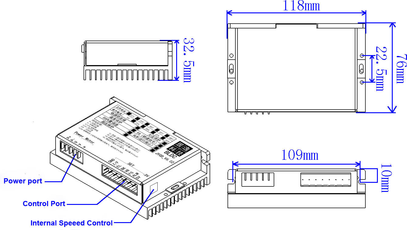 JUYI JYQD-V7.02 DC Brushless Three Phase Sensor Motor Driver Board Low Voltage High Power Motor Controller 12V24V60A