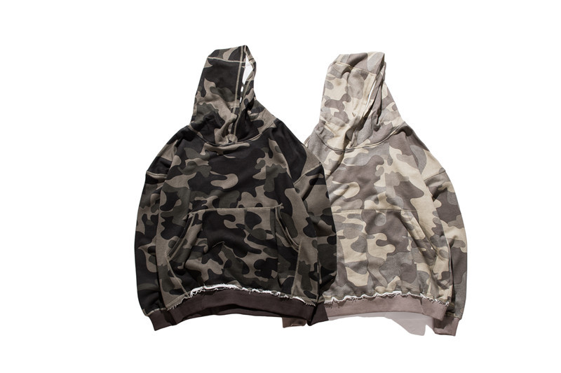 wholesale high street fashion mens camo pullover fringe bottom hoodies
