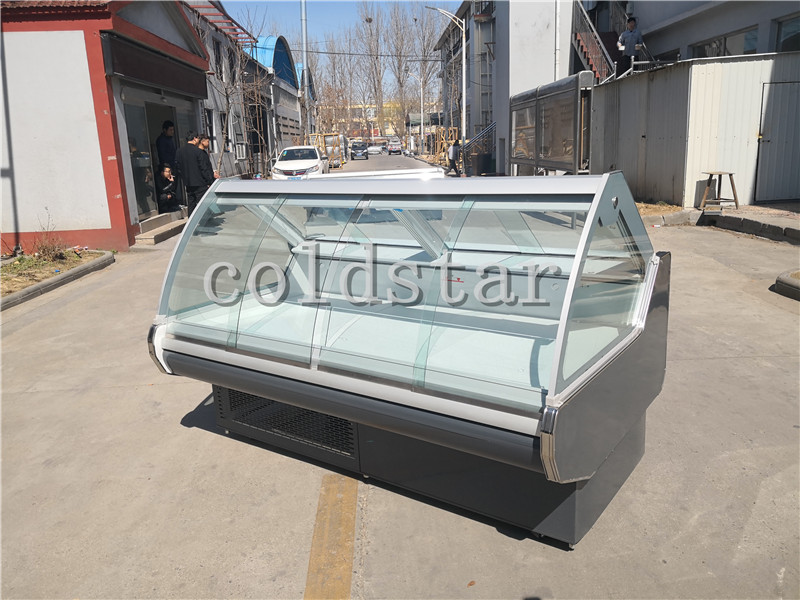 Supermarket deli display case cooked food self-service display refrigerator with sliding glass door