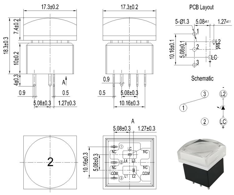 NKK UB2 SPDT Momentary Illuminated Latching Switch For Matrix Controller
