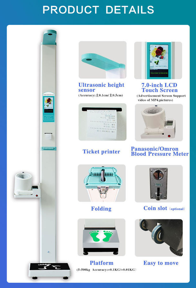 Blood Pressure Test Hd Lcd Display 500kg Height Weight Scale