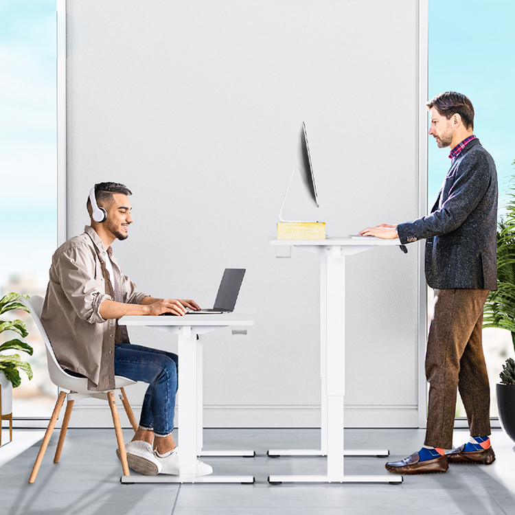 Electric Sit Standing Table White Wooden Home Office Desk 710 mm Adjustable Height