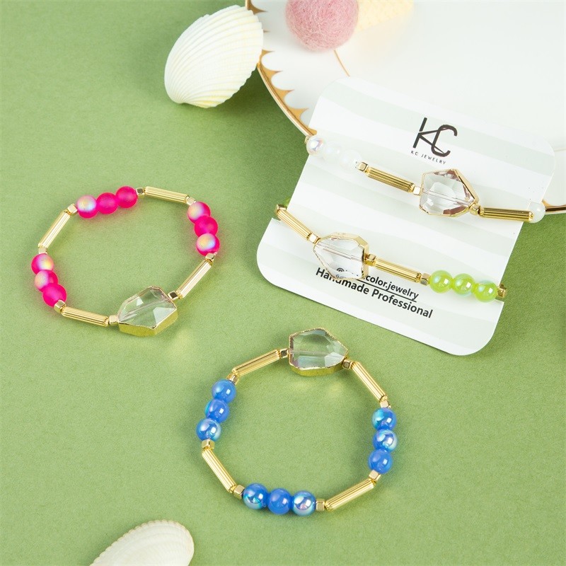 Clear Crystal Charm Women'S Adjustable Bracelet With Gold Edge Metal Bar