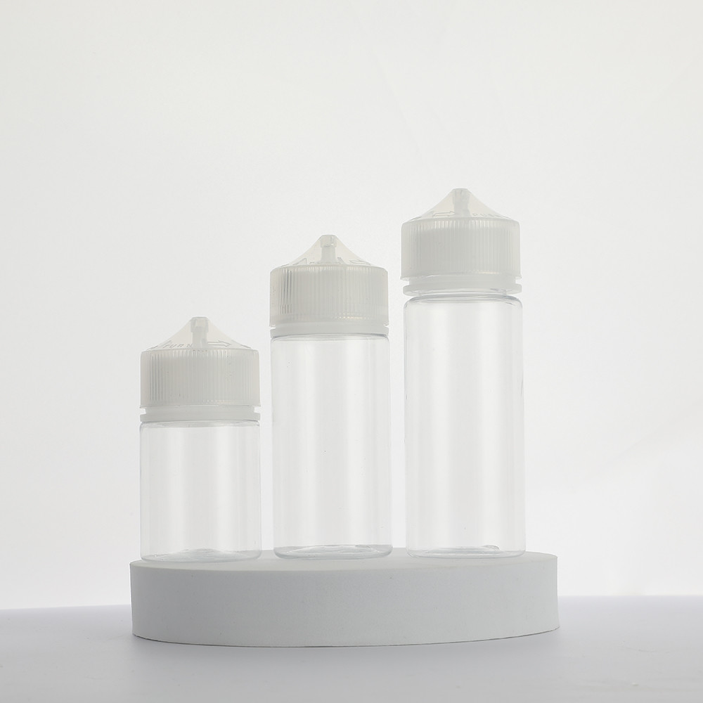 Childproof Transparent Round PET E Liquid Bottles with Screw Cap