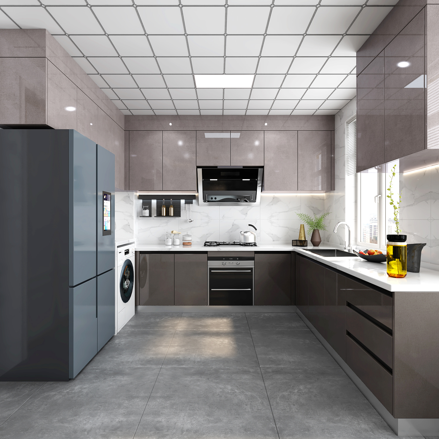 Villa/Apartment Kitchen Cabinet with Islands Modern Style Wooden Luxury Glossy Design