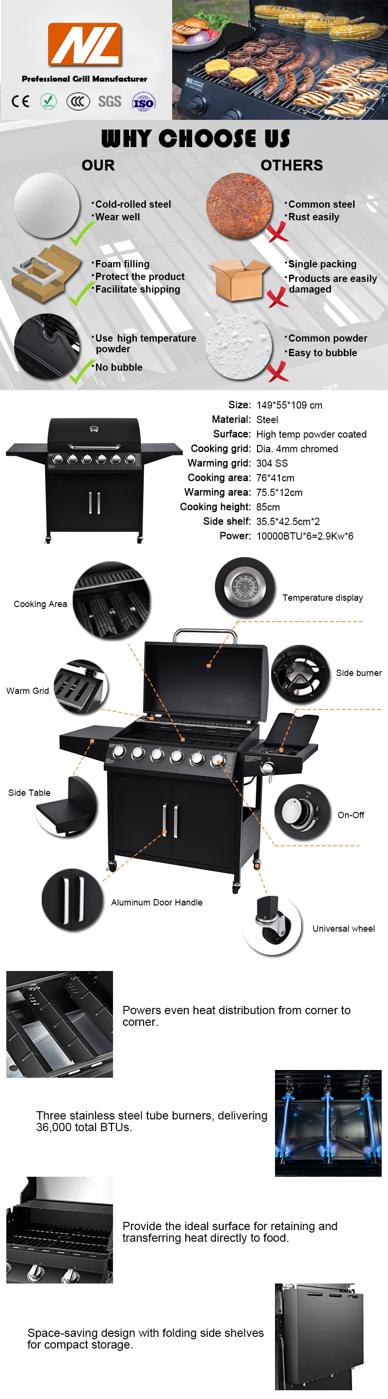 Portable Trolley Cart Bbq Gas Grill Perfect for Outdoor Cooking and Entertaining