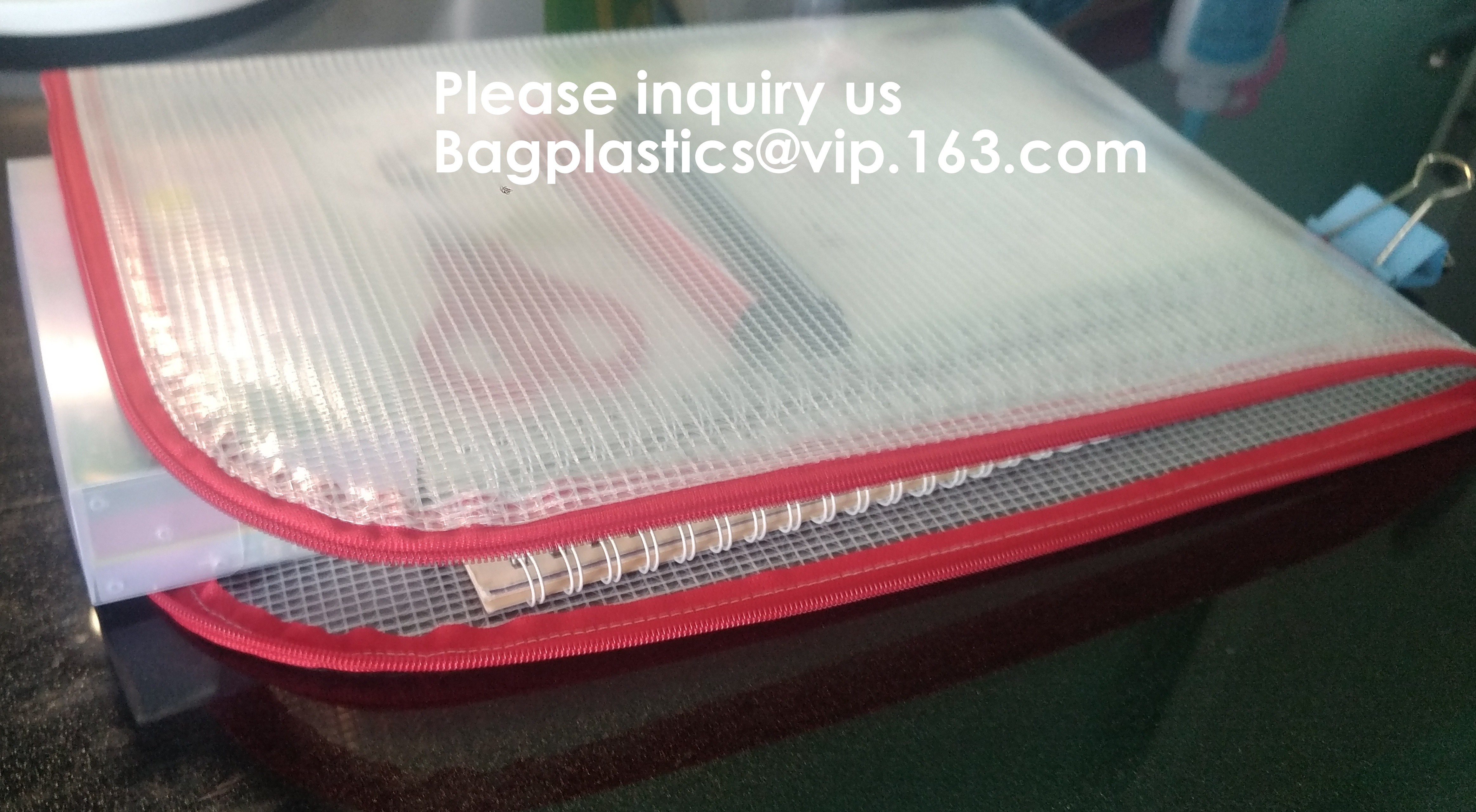 PVC A4/A5/A3 Waterproof Mesh Transparent Zipper File Folder Bag,A4 Double Zipper Mesh File Storage Bag With Color