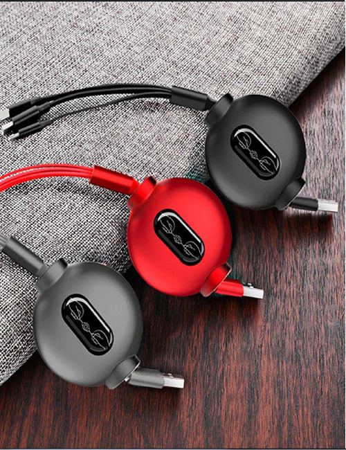 8pin retractable 3 In 1 Usb Cable 1.2M 2A Android Type C Charger Cable