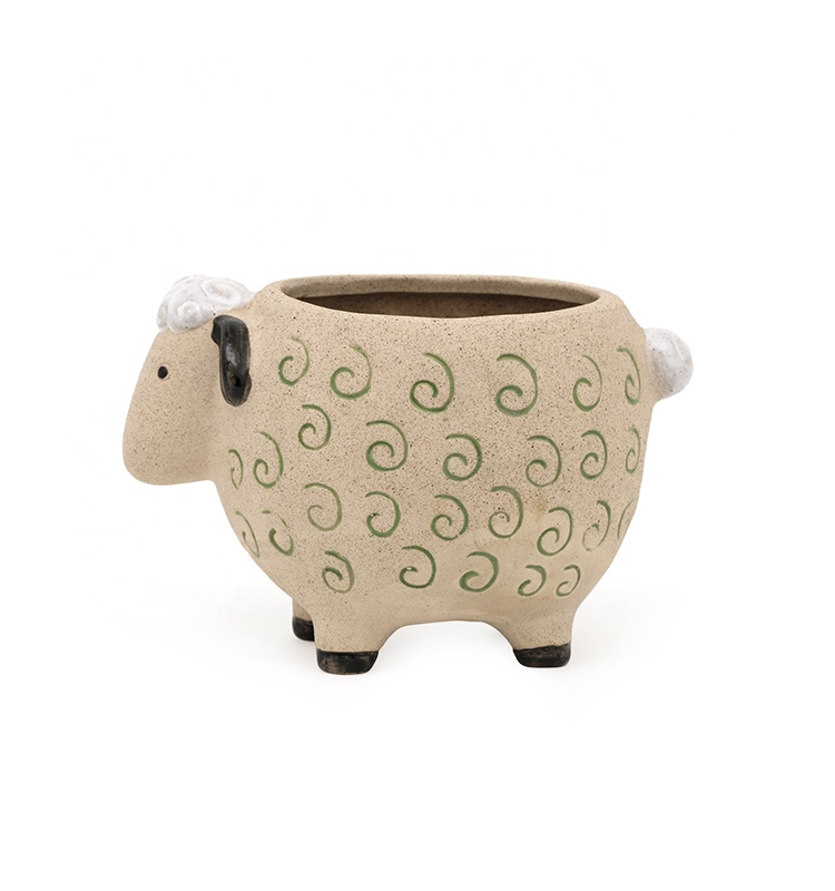 Wholesale hot sale lovely instagram 3D unique sheep succulent flower pot in pottery clay ceramic