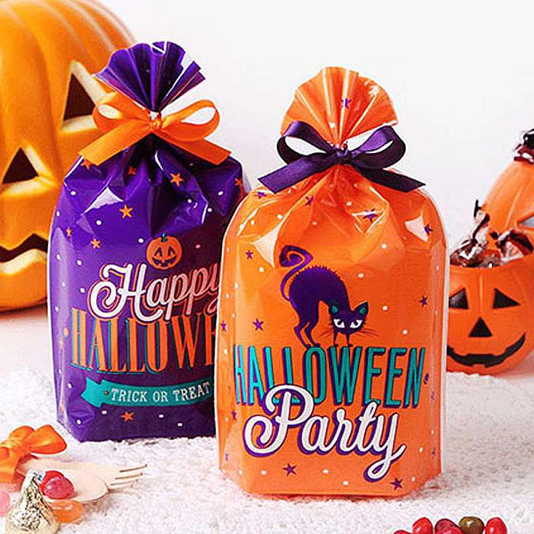 Halloween LDPE Favor Candy Poly Packaging Bag With Ribbon