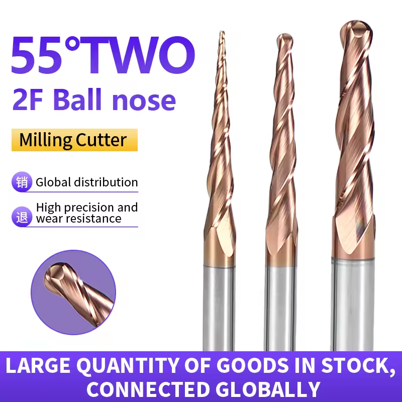 Solide Carbide Shank Spiral Down Cut 2F Tapper Ball Nose Router Bit Wood Milling Cutter Tools Spherical End Conical Cutter