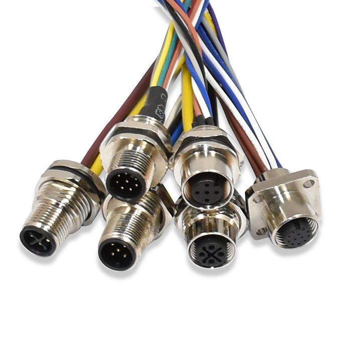 Flange Scoket IP68 3pin Male Panel Mount M12 Waterproof Connector With Pigtail S Code Socket