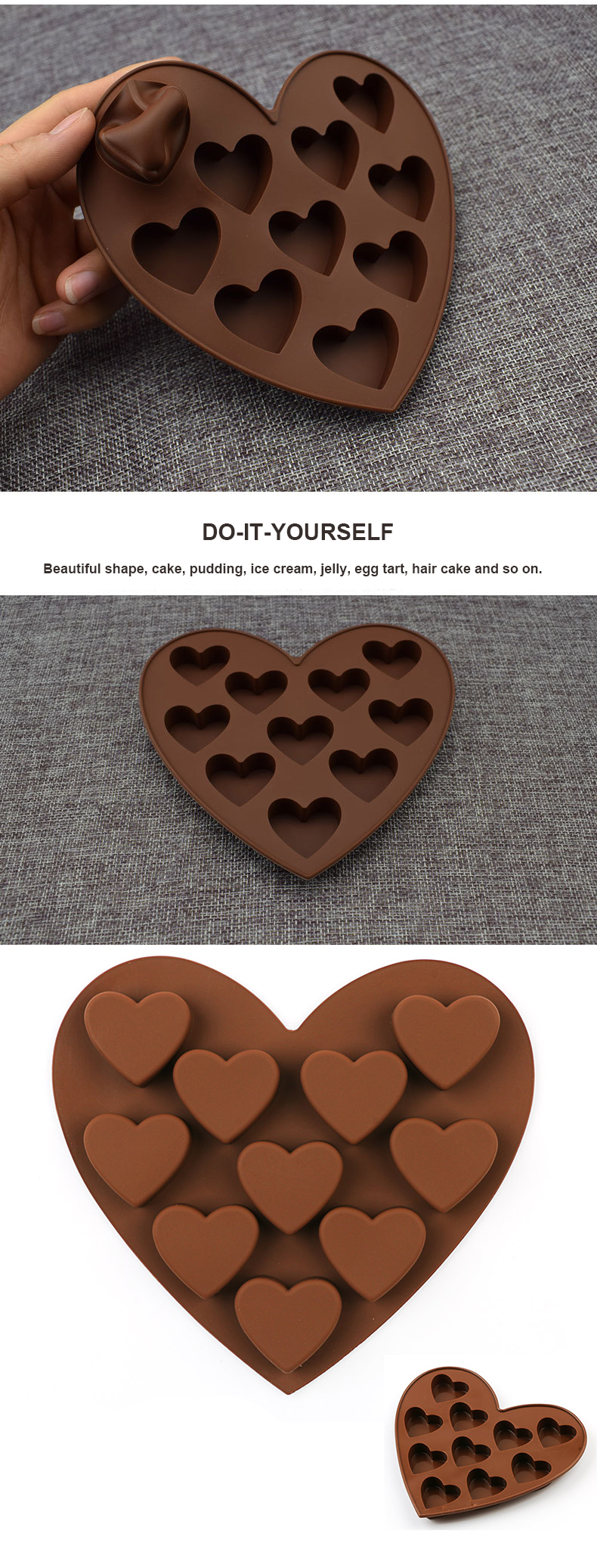 10 Cavities 3D Heart Chocolate Bomb Silicone Molds