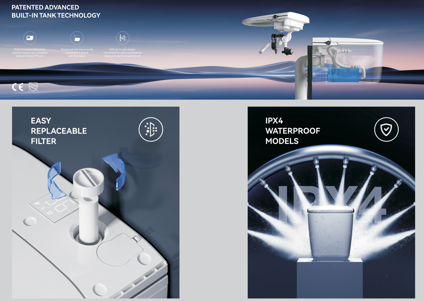 Fashion Design Modern Smart Wall Hung Toilet With Electrolyzed Water Function