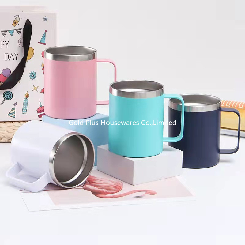 Double Wall Vacuum Travel Cup With Sliding Lid Wide Mouth Coffee Tumbler 330ml