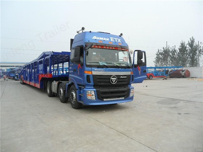 Open Type Tri - Axle Car Carrier Trailer Steel Material Mechanical Suspension