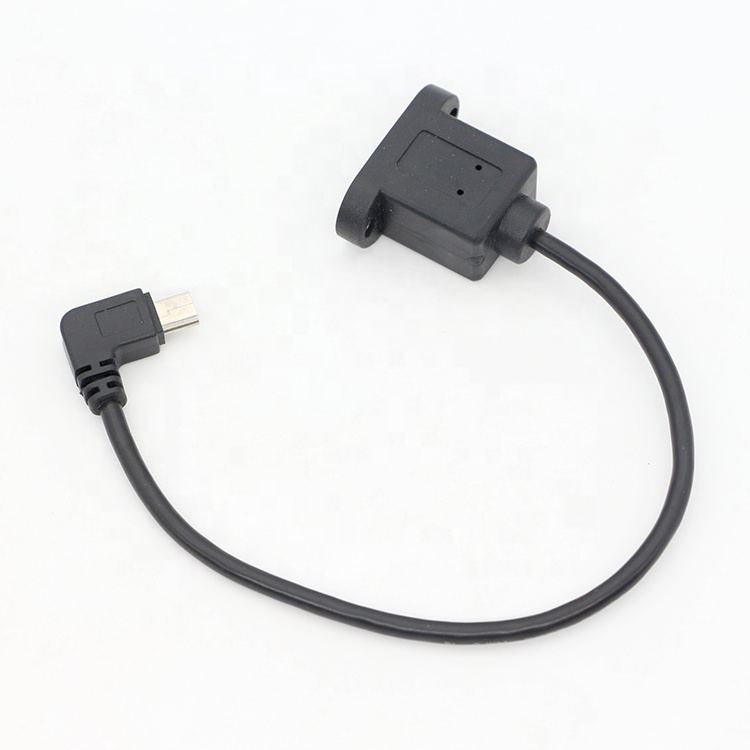 Screw Locking 90 Degree Right Angle Male to Female Mini USB Panel Mount Extension Cable