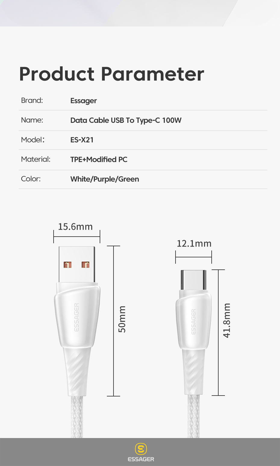 100W USB A To C Cable 0.5m 1m 2m 3m For Huawei Xiaomi Phone