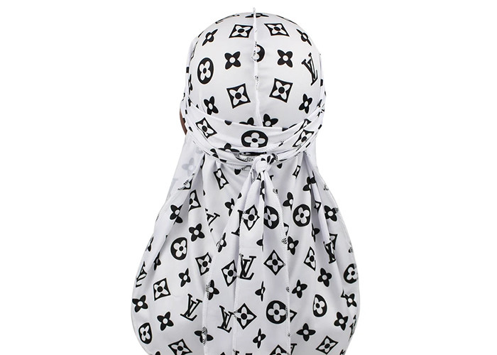Black And White LV Silk Silky Satin Designer Durag Supplier Wholesale