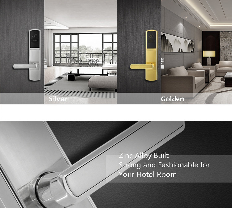 Golden Hotel Electronic Door Locks , RFID Card Key Card Door Lock For Hotels