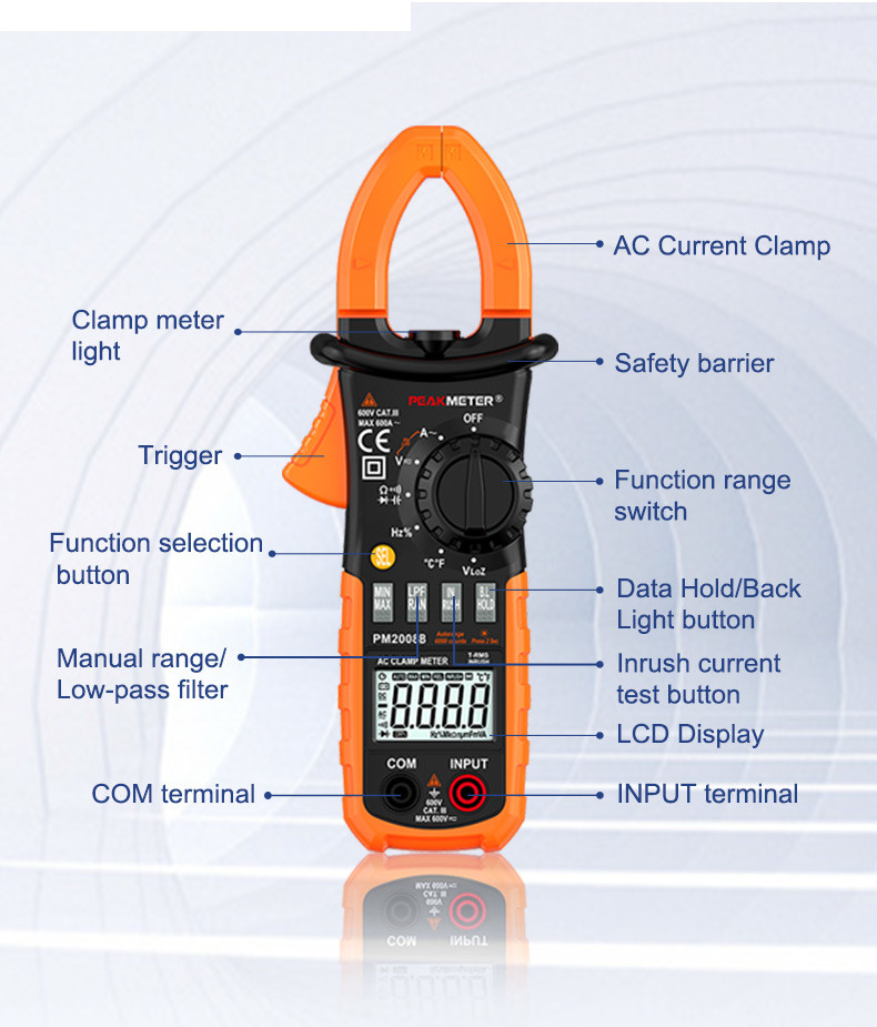 AC Digital CLamp Meter With Ammeter , Voltmeter , Ohmmeter And Backlight Current Measurement