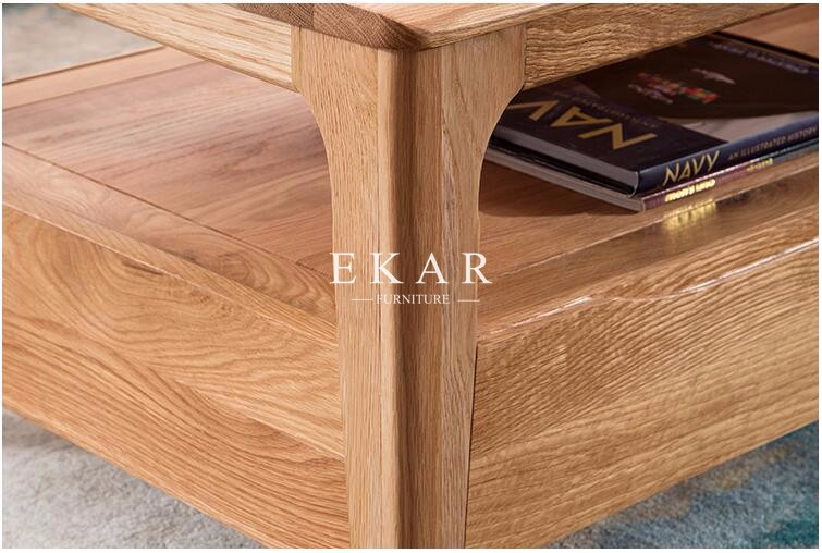 Solid Oak Wood 2 Drawers Sofa Table Center Table