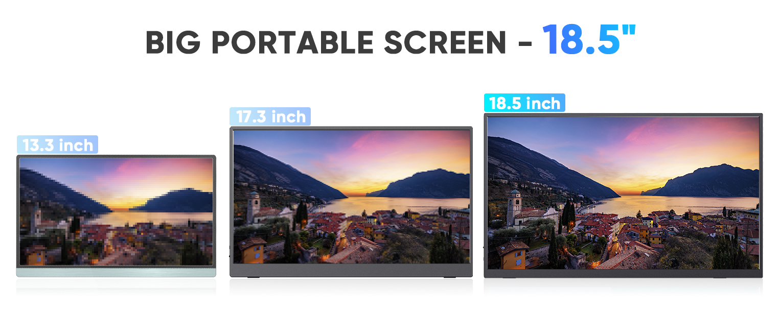 Large Portable Monitor 18.5 inch 1080P FHD USB-C with Kickstand for Gaming Laptop Xbox PS4/5
