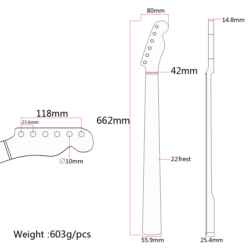 Rosewood Guitar Neck High Glossy C Shape 6 Strings TL Electric Bass Neck