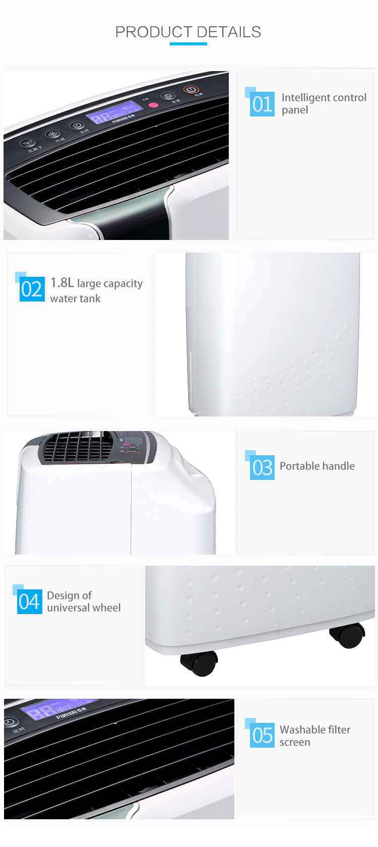 Quiet 25 Pints 210W 1800ml Home Air Dehumidifier