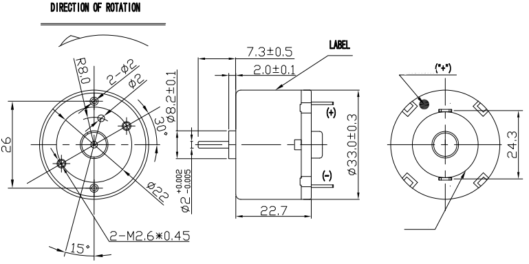 RK-520  Dual Shaft  DC Electric Motors Dimension