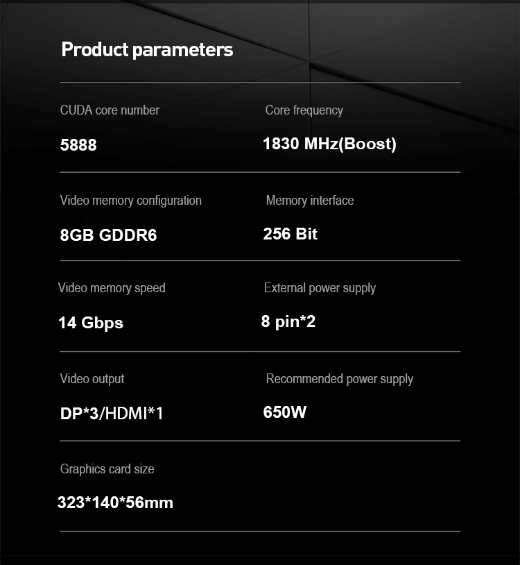 1830 MHz Gaming Graphics Card 8GB GDDR6 256bit RTX 3070 Graphic Card