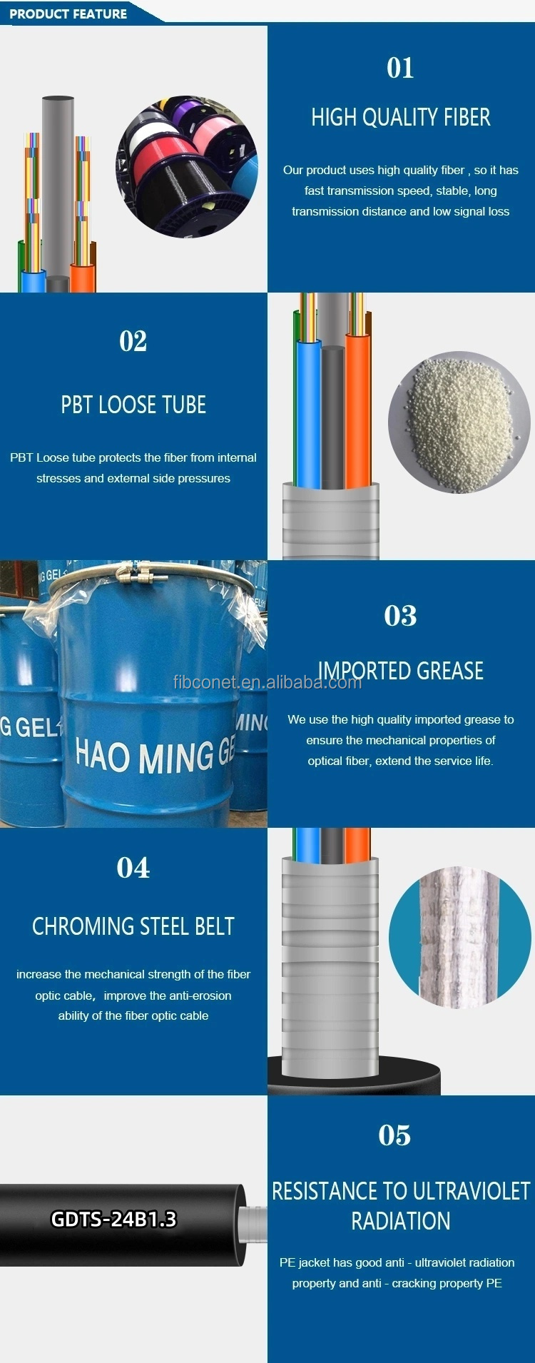 G.652D Outdoor GDTS-24B1.3 Fiber Optic Cable for Stable and Secure Communication
