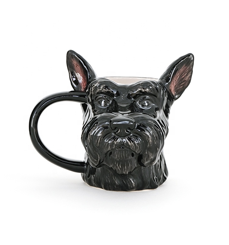 3d Animal Mug Cute Earthenware 3d Black Dog Shaped Design With 3D Handpaint