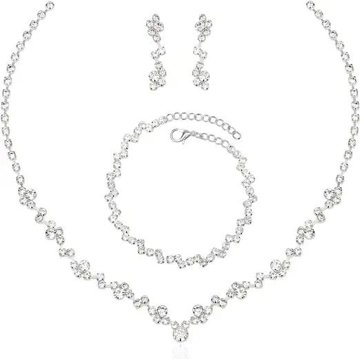 Rhodium Plated 925 Sterling Silver Jewelry Set 18 Inches Chain Length Silver