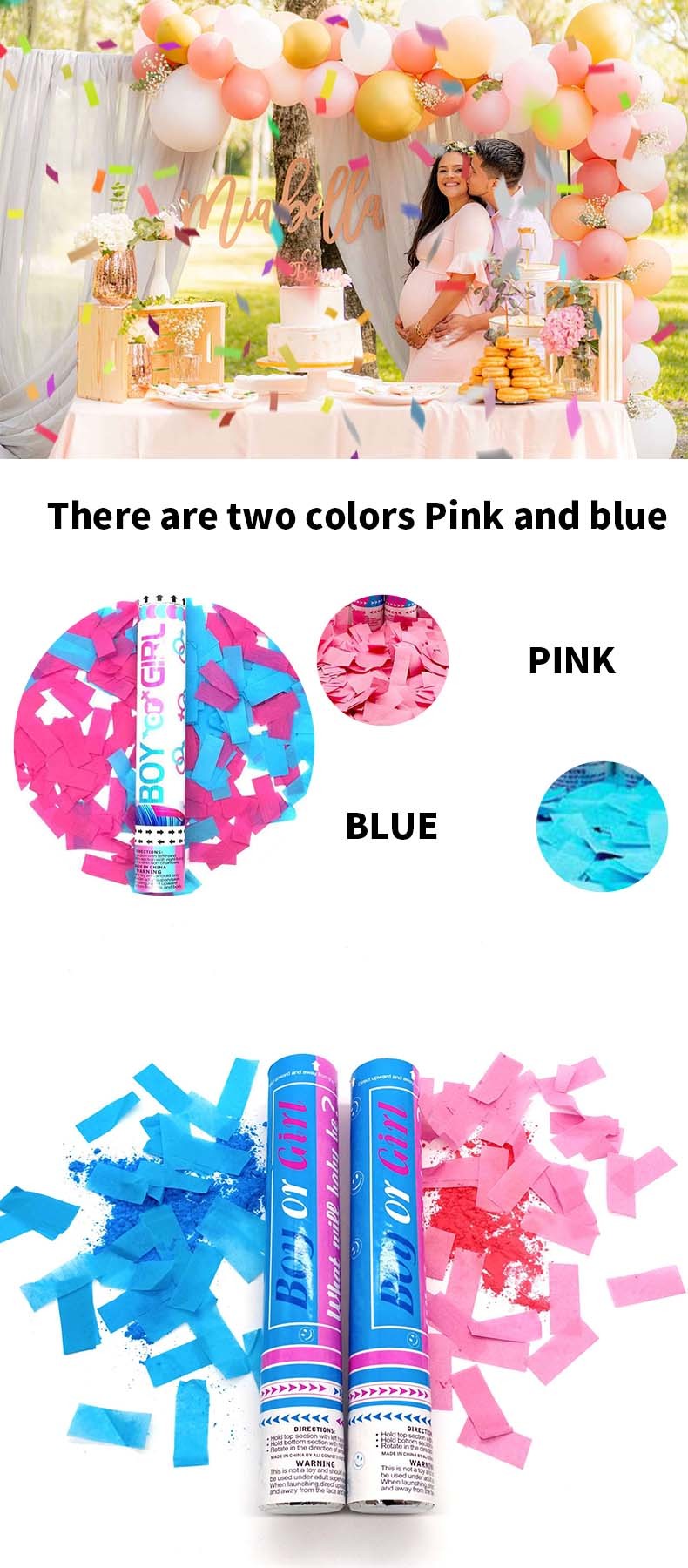 Amazing Baby Gender Reveal Party Decorations Blue And Pink Biodegradable Flameproof Party Confetti Popper