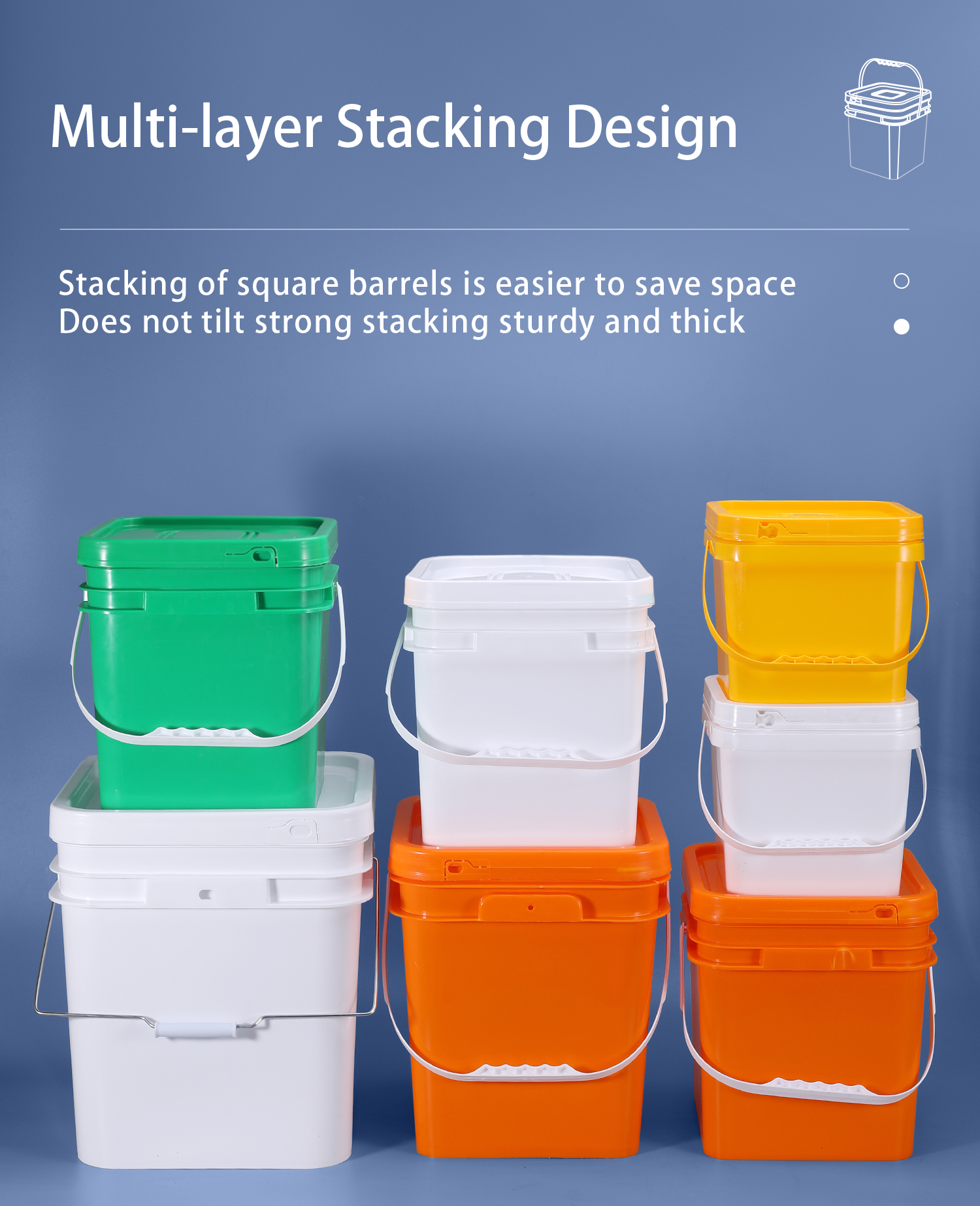 PP Square Shape 5 Gallon Paint Pail Transparent Food Grade Plastic Bucket With Lid Handle