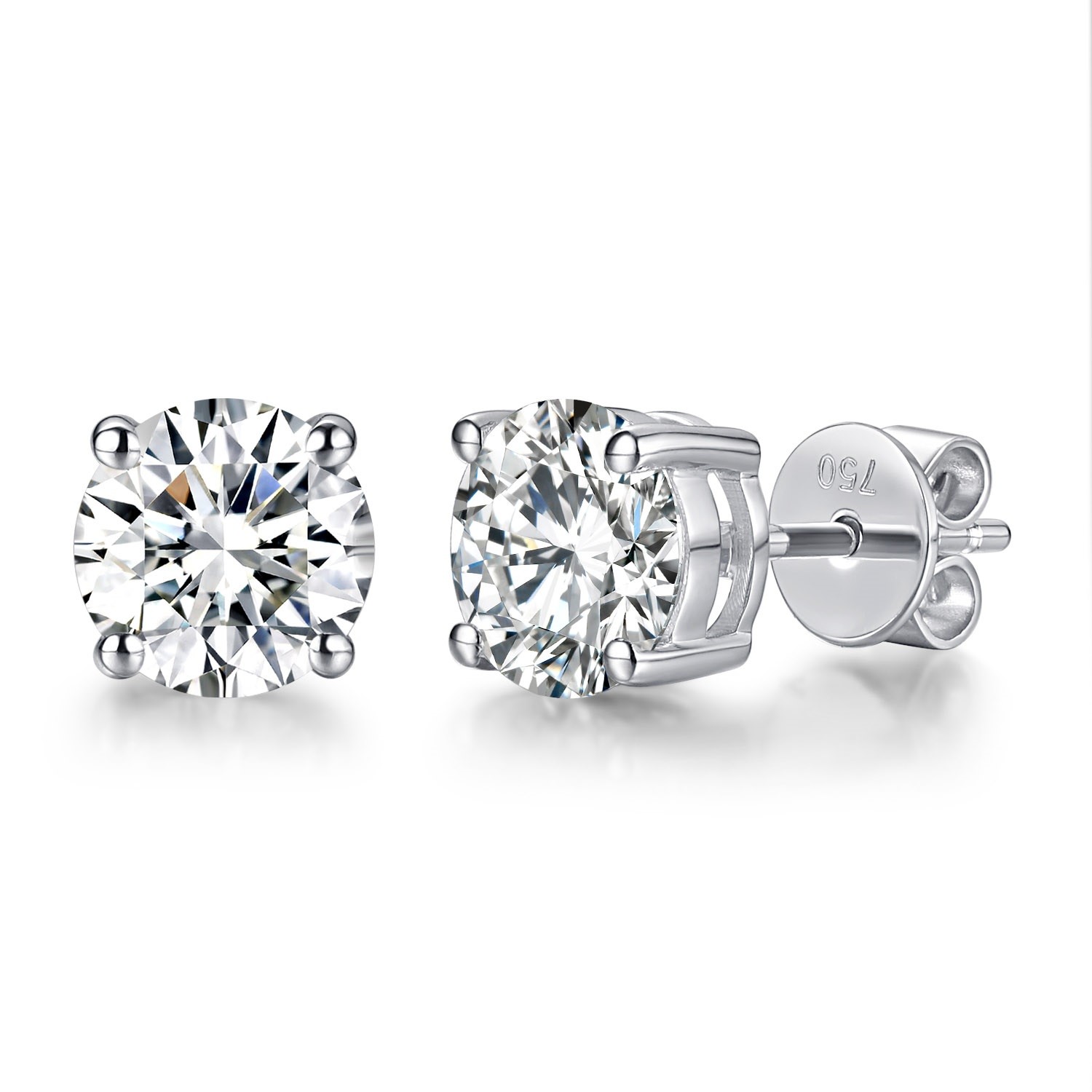 18k Gold Moissanite Diamond Stud Earrings White Gold Support Customization
