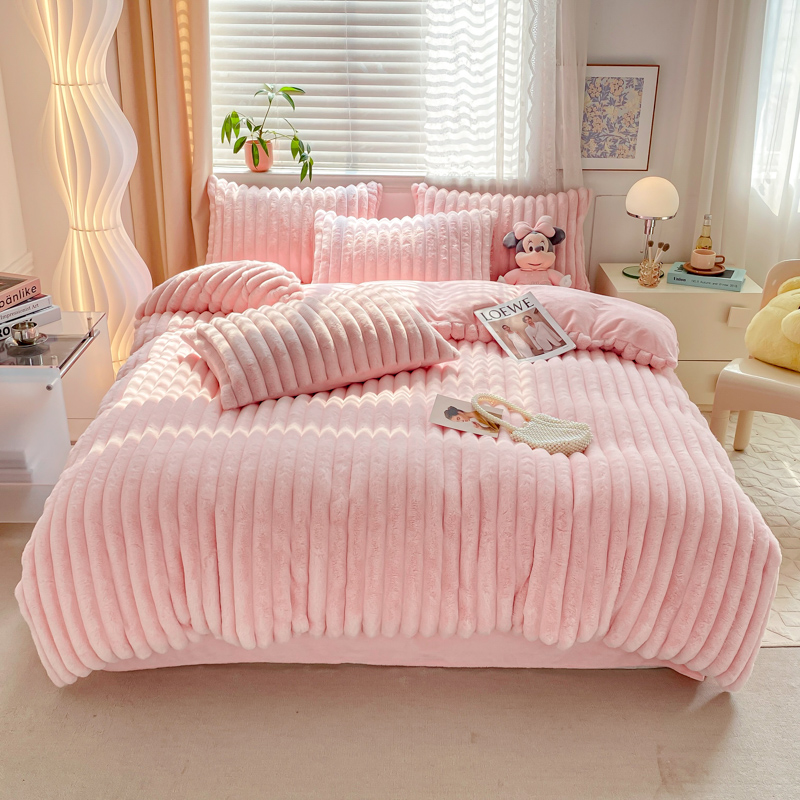 Hot Furry Design Rabbit Faux Fur Fluffy Plush Warm Duvet Cover Set Four-piece Bedding Set