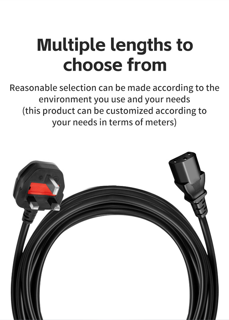 1.5m British Standard Power Cord 0.75 Square Two Core Flat Wire Black Hong Kong Three Plug
