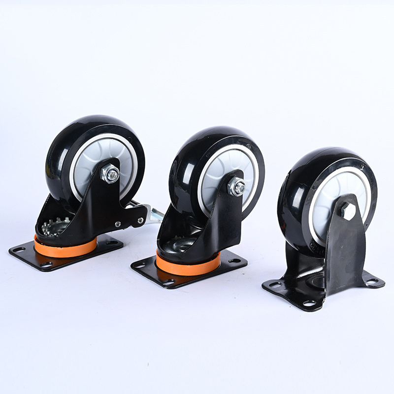 75mm 100mm 125mm Industrial Furniture Trolley Black Single Bearing Caster Wheel