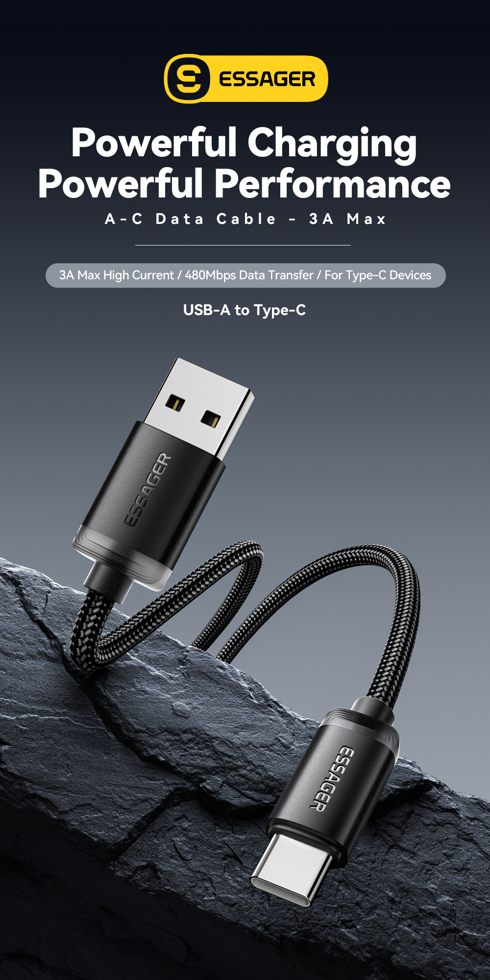 ESSAGER ES-X60 Series 60W USB A to C Charging Cord Best USB C Cable