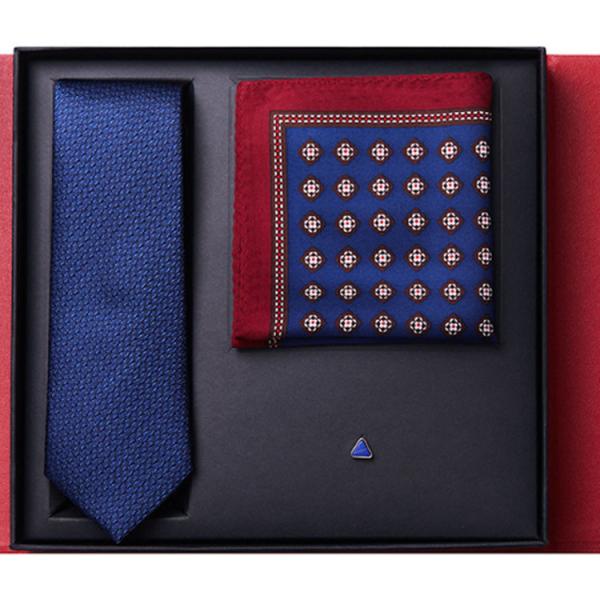Silk Yarn Dyed Navy Blue Business Ties For Men Jacquard 100% Silk Tie Handkerchi
