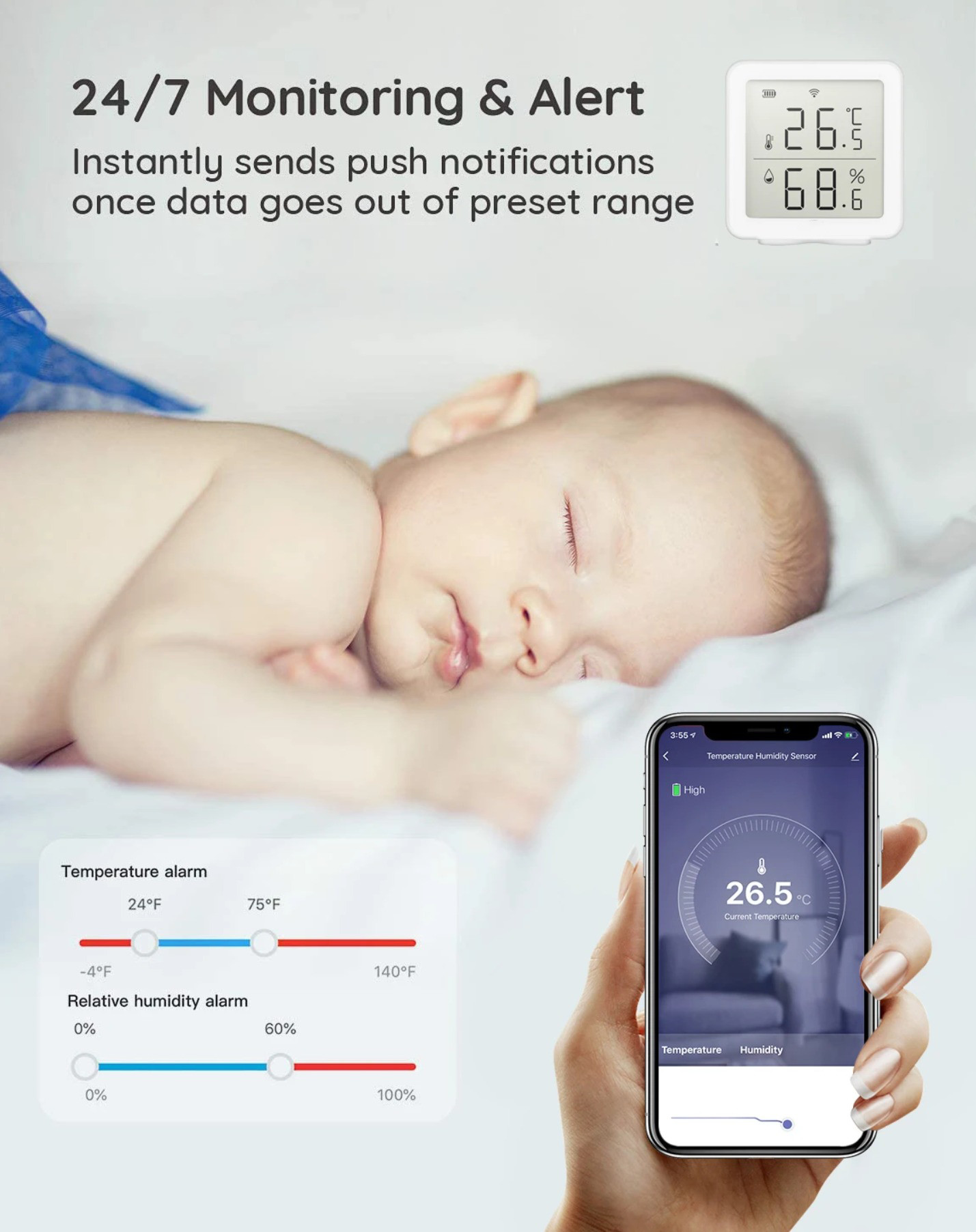 Tuya Wifi Temperature&Humidity Sensor Work With Alexa Indoor Hygrometer Thermometer lcd Display Intelligent Linkage For