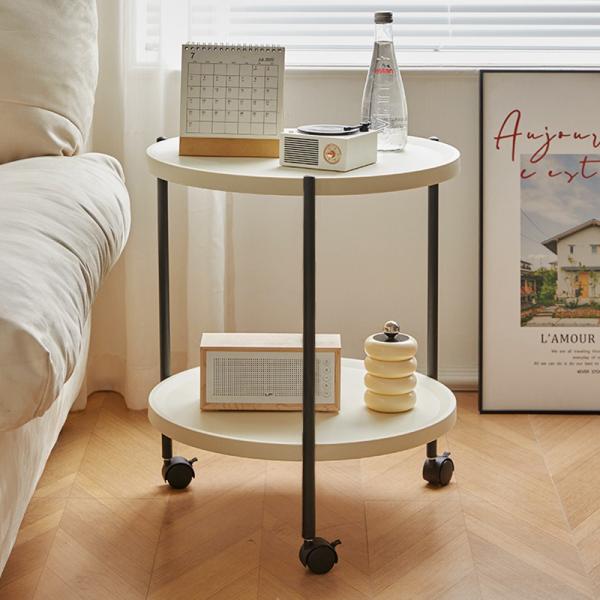 Rolling Cart Double Layered Small Table Movable Sofa Side Simple Tea Bedside Storage Rack End for Dining Room Furniture
